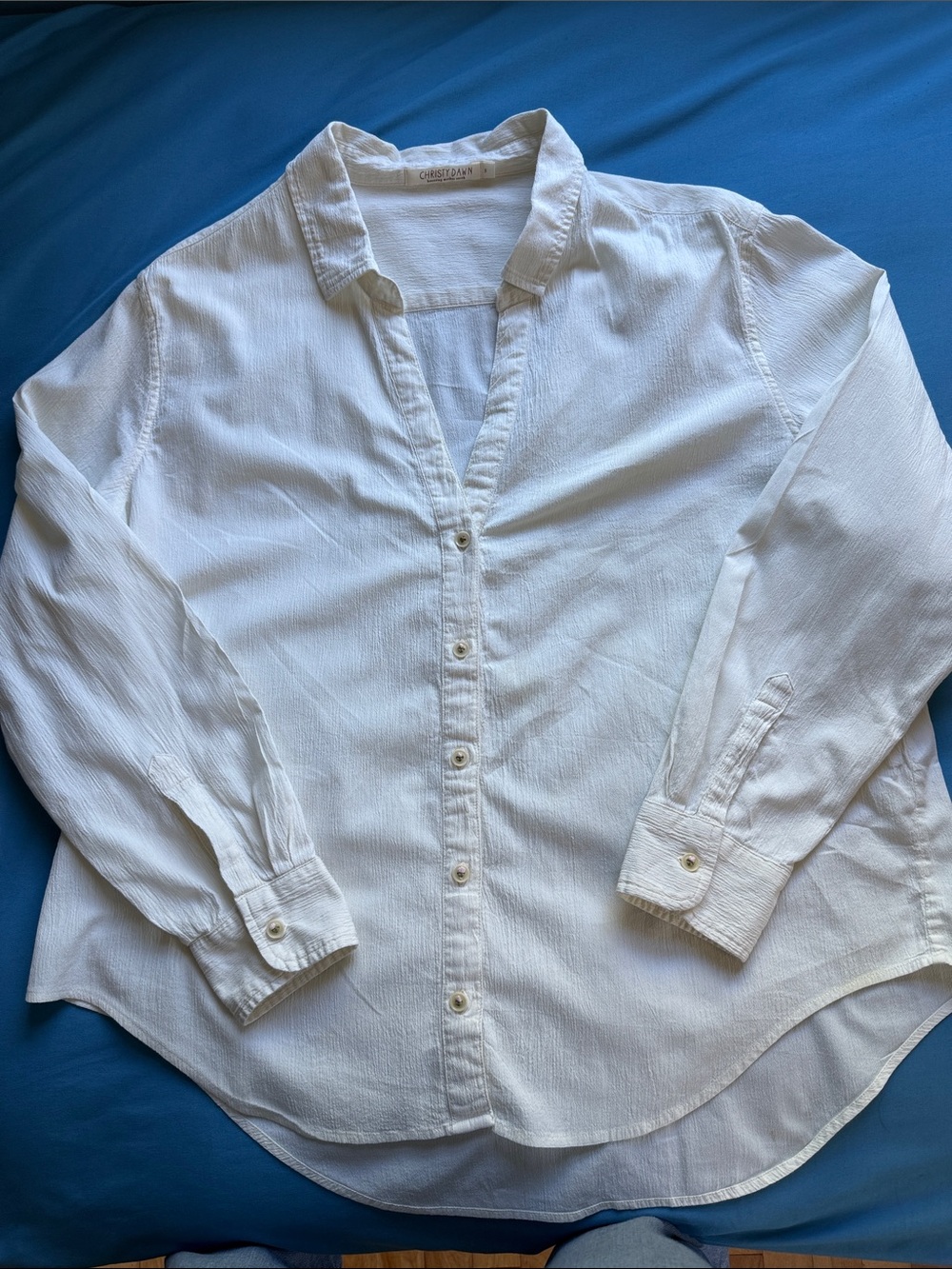 Christy Dawn White Organic Cotton Gauze Popover Shirt Embroidered Flower Buttons